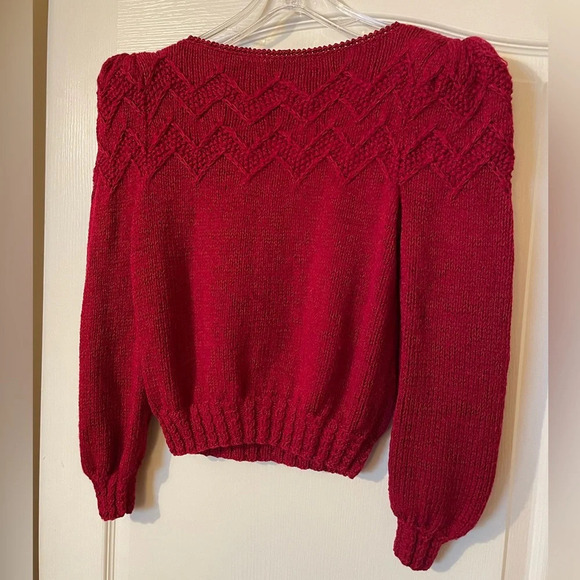 Vintage 80s Sheila Raymond Red Wool Blend Boat Neck Sweater Size L Retro Classy - Picture 2 of 11